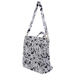 Seamless-pattern-with-black-white-doodle-dogs Crossbody Backpack