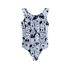 Seamless-pattern-with-black-white-doodle-dogs Kids  Frill Swimsuit by Jancukart