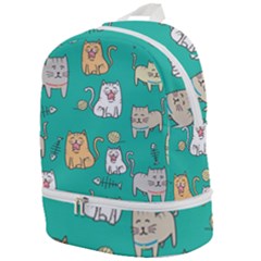 Seamless-pattern-cute-cat-cartoon-with-hand-drawn-style Zip Bottom Backpack by Jancukart