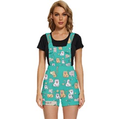 Seamless-pattern-cute-cat-cartoon-with-hand-drawn-style Short Overalls