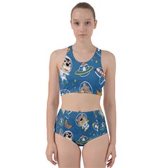 Seamless-pattern-funny-astronaut-outer-space-transportation Racer Back Bikini Set