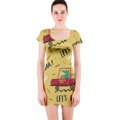 Childish-seamless-pattern-with-dino-driver Short Sleeve Bodycon Dress by Jancukart