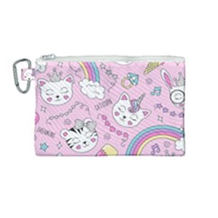 Beautiful Cute Animals Pattern Pink Beautiful Cute Animals Pattern Pink Rainbow Canvas Cosmetic Bag (medium)