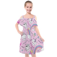 Beautiful Cute Animals Pattern Pink Beautiful Cute Animals Pattern Pink Rainbow Kids  Cut Out Shoulders Chiffon Dress