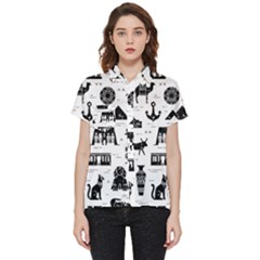 Dark-seamless-pattern-symbols-landmarks-signs-egypt --- Short Sleeve Pocket Shirt