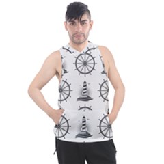 Marine-nautical-seamless-pattern-with-vintage-lighthouse-wheel Men s Sleeveless Hoodie by Jancukart