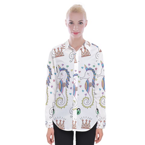 Seamless-pattern-cute-unicorn-cartoon-hand-drawn Womens Long Sleeve Shirt by Jancukart