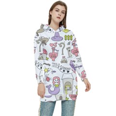 Fantasy-things-doodle-style-vector-illustration Women s Long Oversized Pullover Hoodie by Jancukart