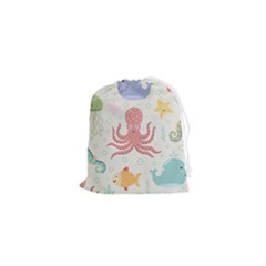 Underwater-seamless-pattern-light-background-funny Drawstring Pouch (xs)