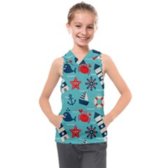 Seamless-pattern-nautical-icons-cartoon-style Kids  Sleeveless Hoodie