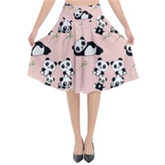 Pandas Pattern Panda Bear Flared Midi Skirt by Wegoenart