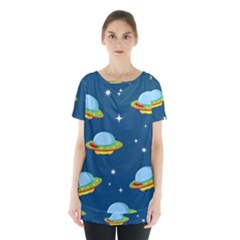 Seamless Pattern Ufo With Star Space Galaxy Background Skirt Hem Sports Top by Wegoenart