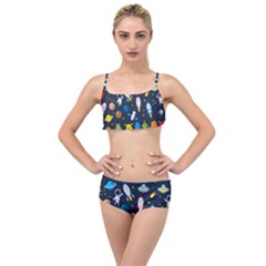 Big Set Cute Astronaut Space Planet Star Alien Rockets Ufo Constellation Satellite Moon Layered Top Bikini Set by Wegoenart