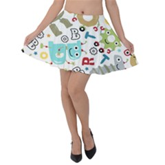 Seamless Pattern Vector With Funny Robot Cartoon Velvet Skater Skirt by Wegoenart