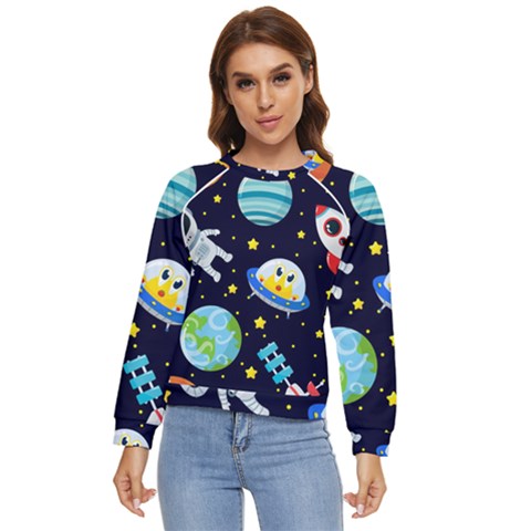 Space Seamless Pattern Women s Long Sleeve Raglan Tee by Wegoenart