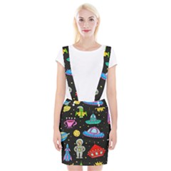 Seamless Pattern With Space Object Ufo Rocket Alien Hand Drawn Element Space Braces Suspender Skirt by Wegoenart