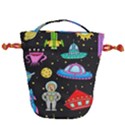 Seamless Pattern With Space Object Ufo Rocket Alien Hand Drawn Element Space Drawstring Bucket Bag View1