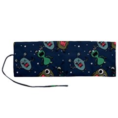 Monster Alien Pattern Seamless Background Roll Up Canvas Pencil Holder (m)