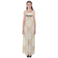 Clean Brown And White Ornament Damask Vintage Empire Waist Maxi Dress by ConteMonfrey