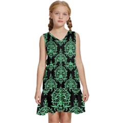 Black And Neon Ornament Damask Vintage Kids  Sleeveless Tiered Mini Dress by ConteMonfrey