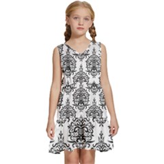 Black And White Ornament Damask Vintage Kids  Sleeveless Tiered Mini Dress by ConteMonfrey