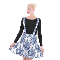 Blue And White Ornament Damask Vintage Suspender Skater Skirt by ConteMonfrey