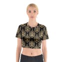 Black And Cream Ornament Damask Vintage Cotton Crop Top View1