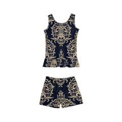 Black And Cream Ornament Damask Vintage Kids  Boyleg Swimsuit