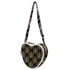 Black And Cream Ornament Damask Vintage Heart Shoulder Bag by ConteMonfrey