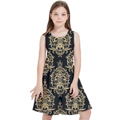 Black And Cream Ornament Damask Vintage Kids  Skater Dress by ConteMonfrey