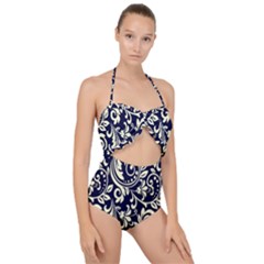 Blue Floral Tribal Scallop Top Cut Out Swimsuit by ConteMonfrey