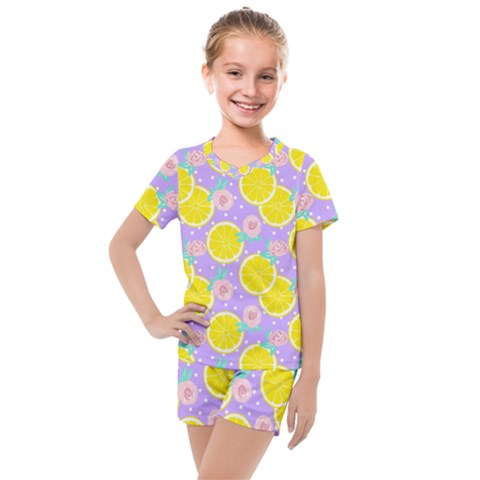 Purple Lemons  Kids  Mesh Tee And Shorts Set by ConteMonfrey