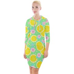 Green Lemons Quarter Sleeve Hood Bodycon Dress by ConteMonfrey