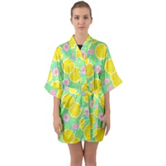 Green Lemons Half Sleeve Satin Kimono  by ConteMonfrey