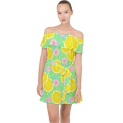 Green Lemons Off Shoulder Chiffon Dress by ConteMonfrey