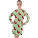 Small Mini Peppers Green Long Sleeve Hoodie Dress View1