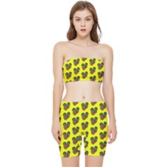 Yellow Background Pineapples Stretch Shorts And Tube Top Set by ConteMonfrey