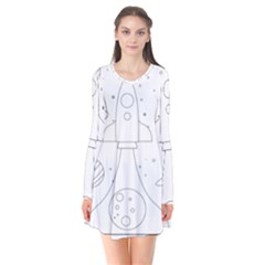 Going To Space - Cute Starship Doodle  Long Sleeve V-neck Flare Dress