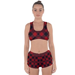 Red Diagonal Plaid Big Racerback Boyleg Bikini Set by ConteMonfrey