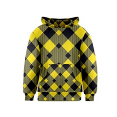 Yellow Diagonal Plaids Kids  Pullover Hoodie by ConteMonfrey