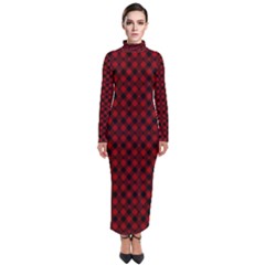 Diagonal Red Plaids Turtleneck Maxi Dress by ConteMonfrey