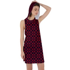 Diagonal Red Plaids Racer Back Hoodie Dress by ConteMonfrey