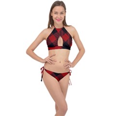 Black And Dark Red Plaids Cross Front Halter Bikini Set by ConteMonfrey