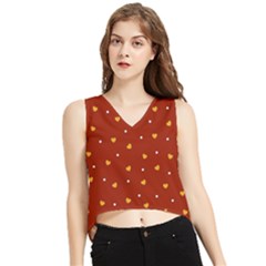 Red Yellow Love Heart Valentine V-neck Cropped Tank Top