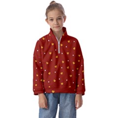 Red Yellow Love Heart Valentine Kids  Half Zip Hoodie