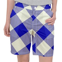 Blue And White Diagonal Plaids Pocket Shorts by ConteMonfrey