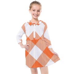 Orange And White Diagonal Plaids Kids  Quarter Sleeve Shirt Dress by ConteMonfrey