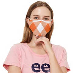 Orange And White Diagonal Plaids Fitted Cloth Face Mask (adult)