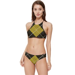 Modern Yellow Golden Plaid Banded Triangle Bikini Set by ConteMonfrey