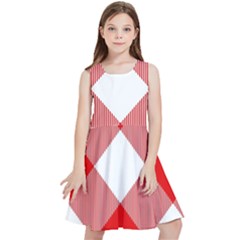 Red And White Diagonal Plaids Kids  Skater Dress by ConteMonfrey